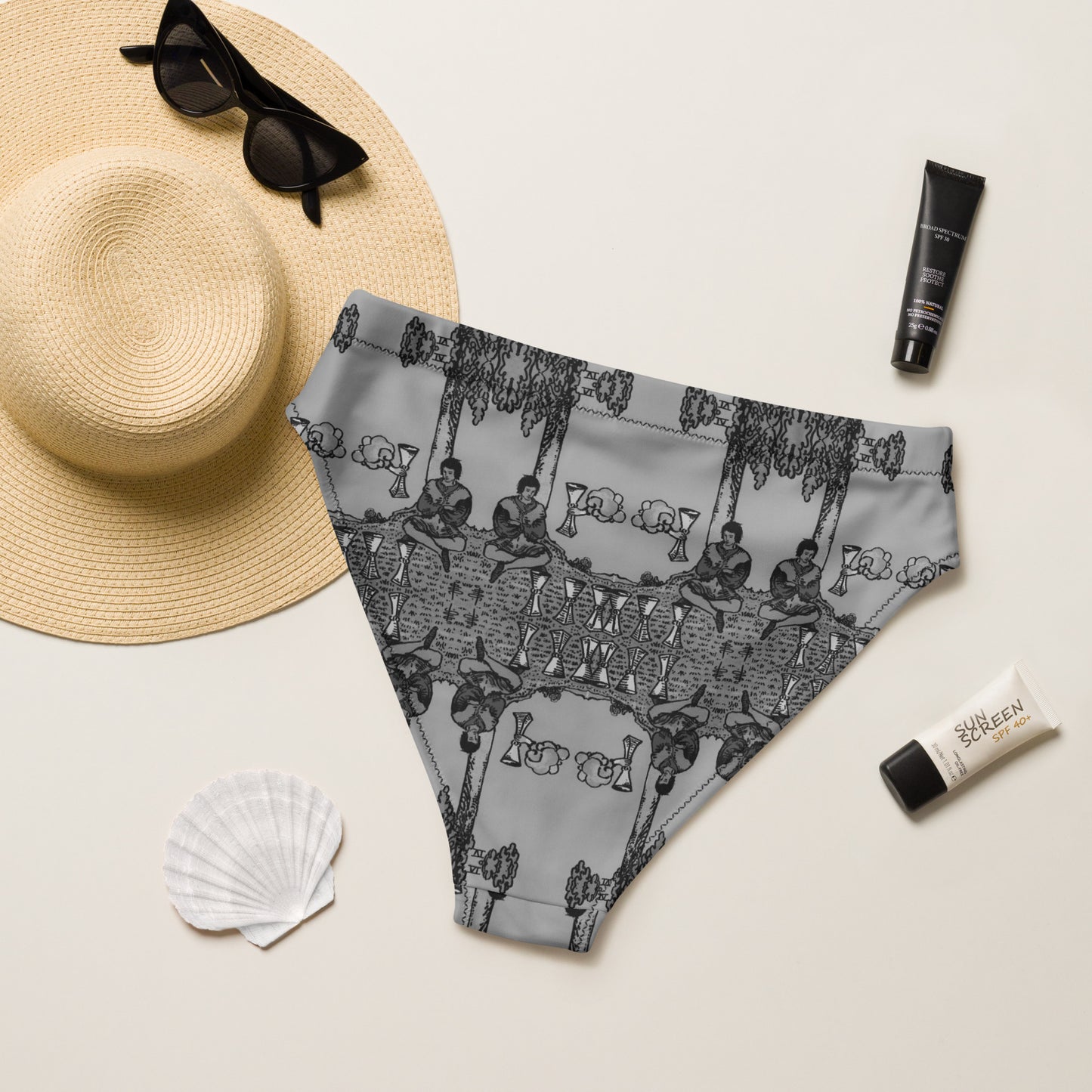 Four of Cups Card High Waisted Bikini Bottoms