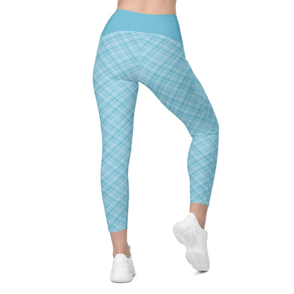 Sky Blue Plaid Yoga Leggings with Pockets