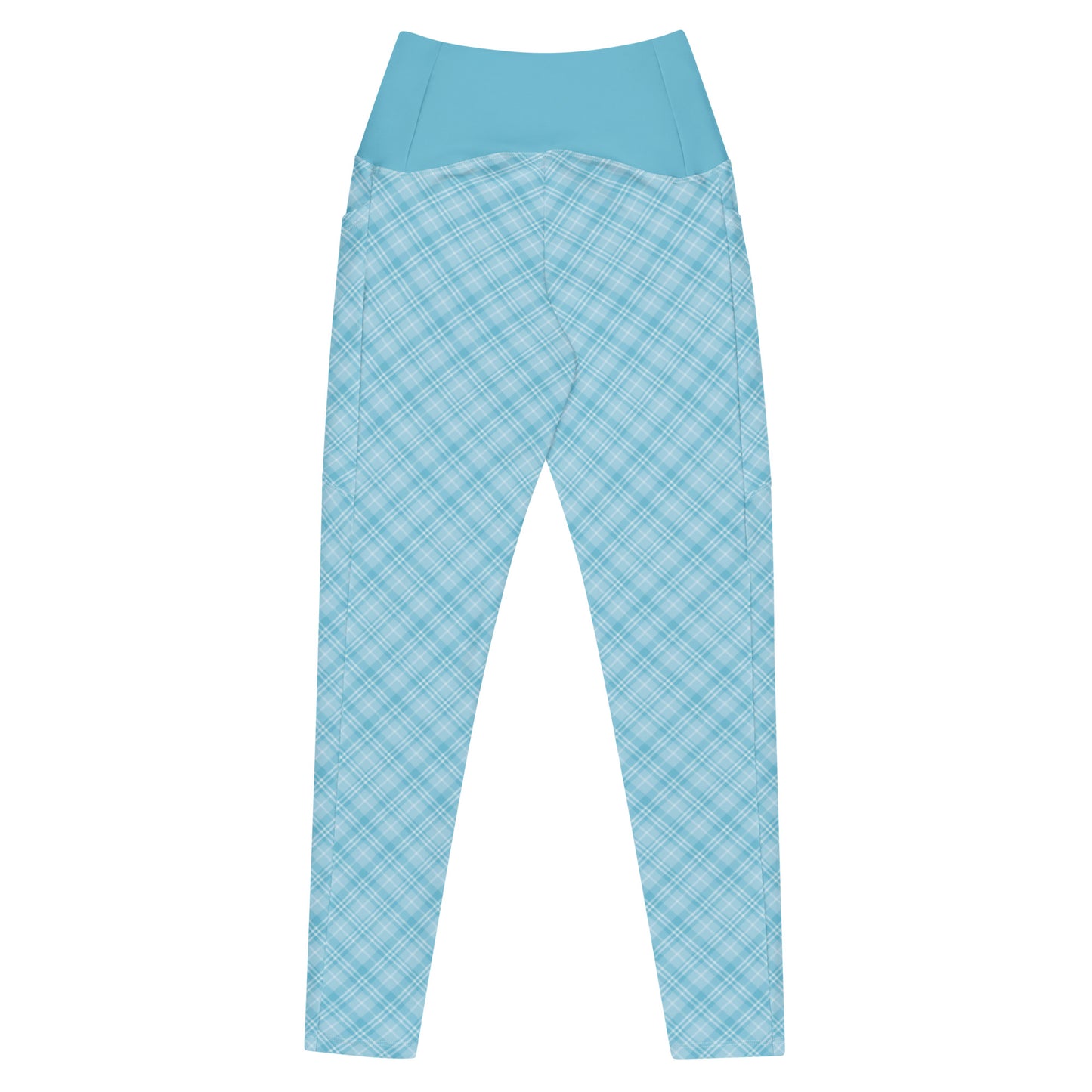 Sky Blue Plaid Yoga Leggings with Pockets