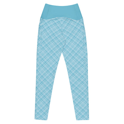 Sky Blue Plaid Yoga Leggings with Pockets