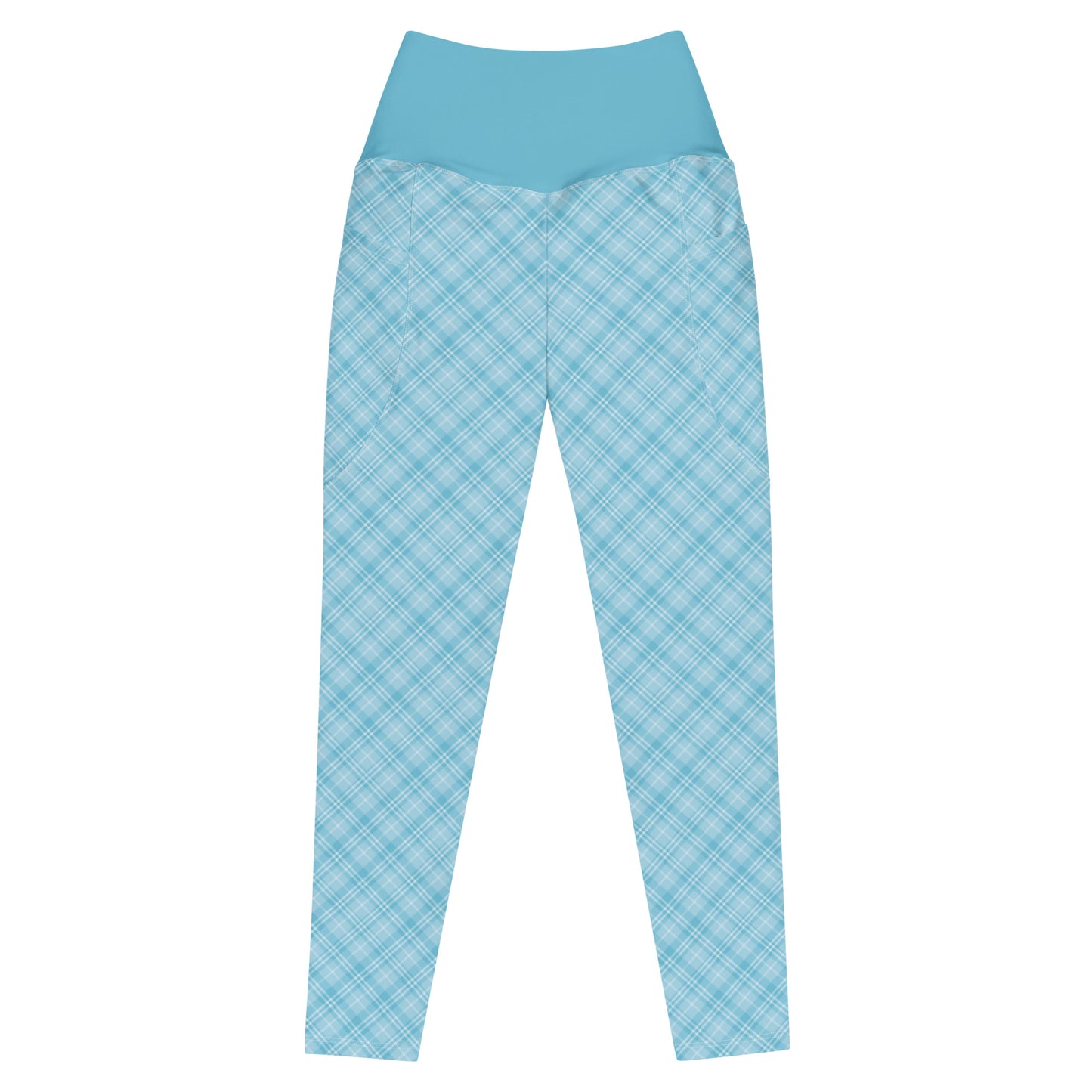 Sky Blue Plaid Yoga Leggings with Pockets