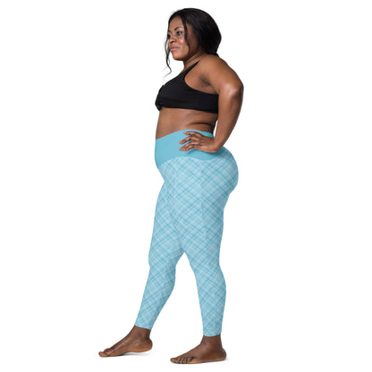 Sky Blue Plaid Yoga Leggings with Pockets