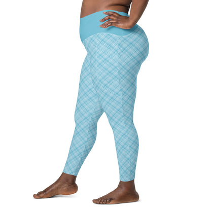 Sky Blue Plaid Leggings with Pockets