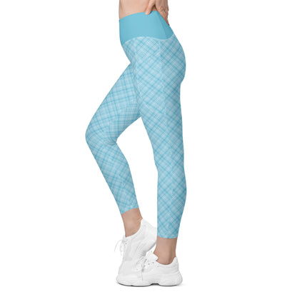 Sky Blue Plaid Yoga Leggings with Pockets