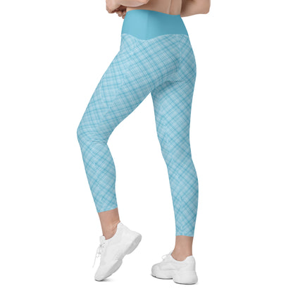 Sky Blue Plaid Yoga Leggings with Pockets