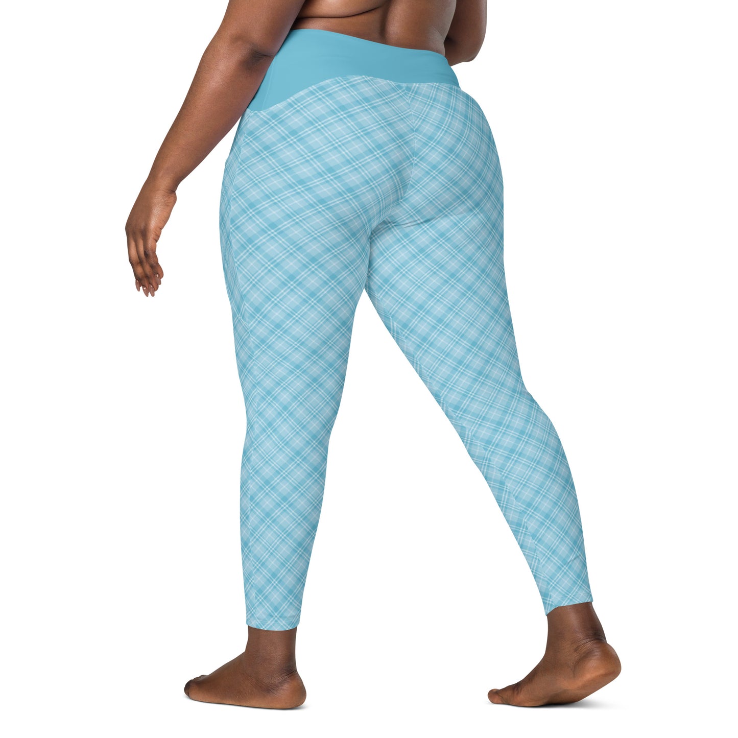 Sky Blue Plaid Yoga Leggings with Pockets