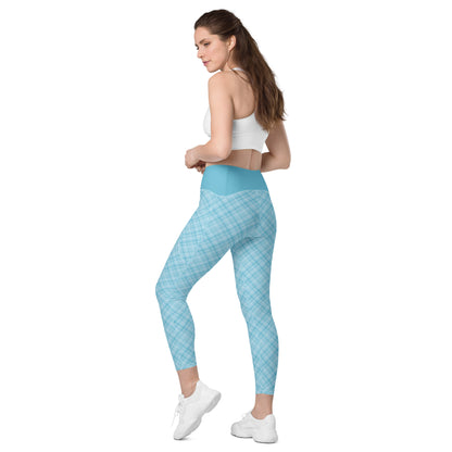 Sky Blue Plaid Leggings with Pockets