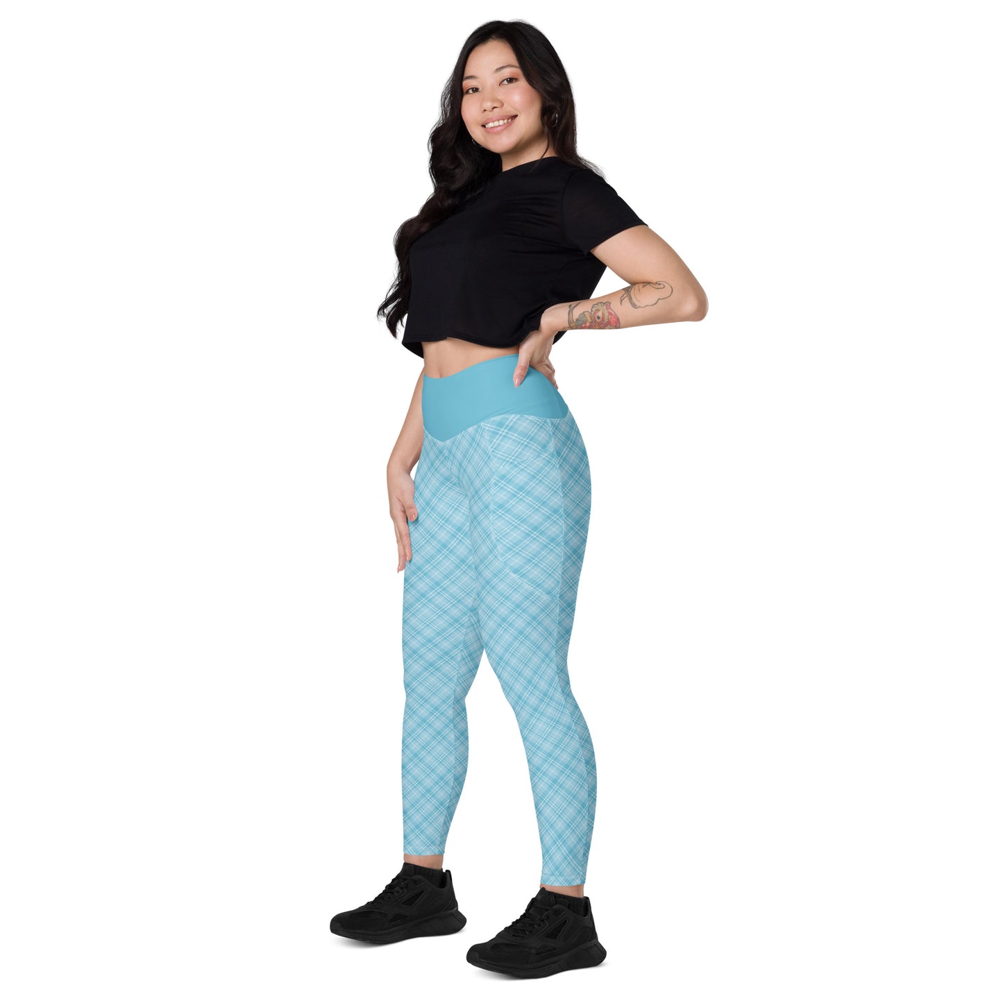 Sky Blue Plaid Leggings with Pockets