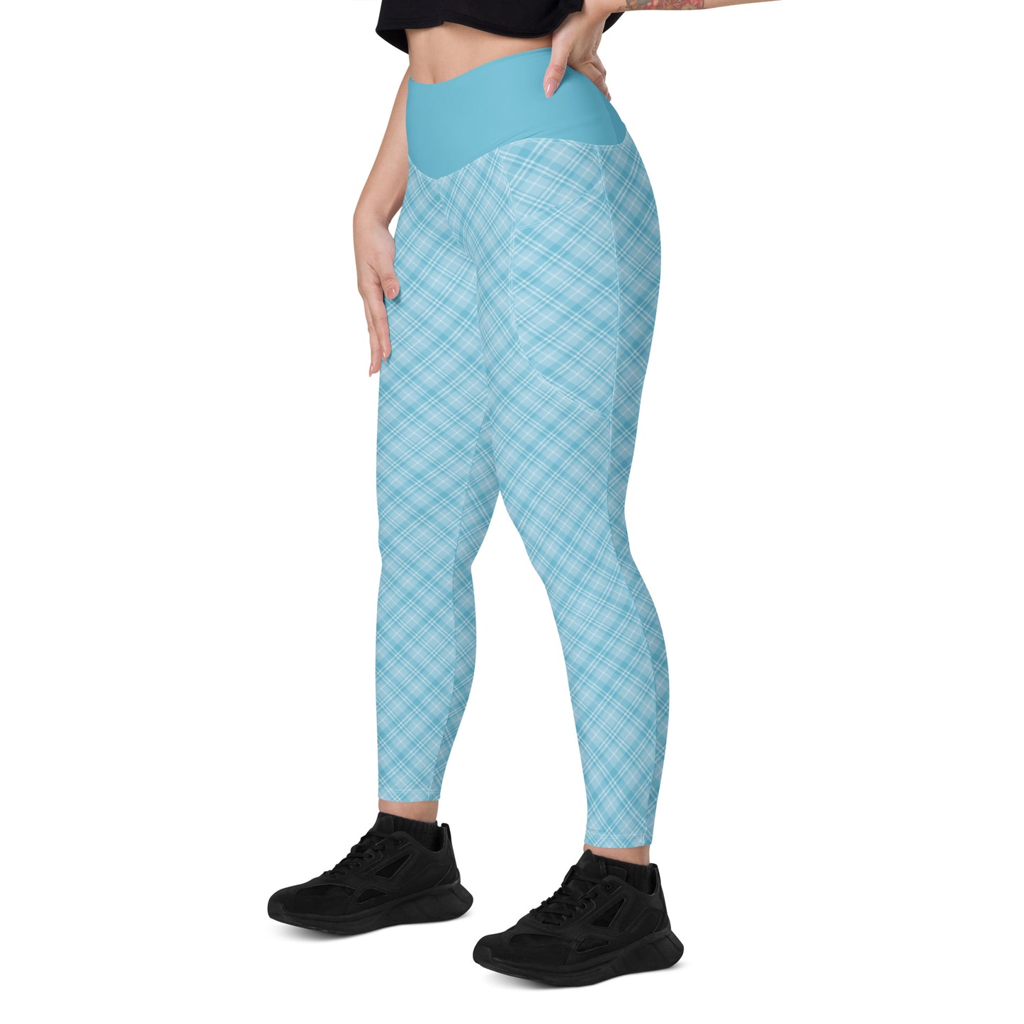 Sky Blue Plaid Leggings with Pockets