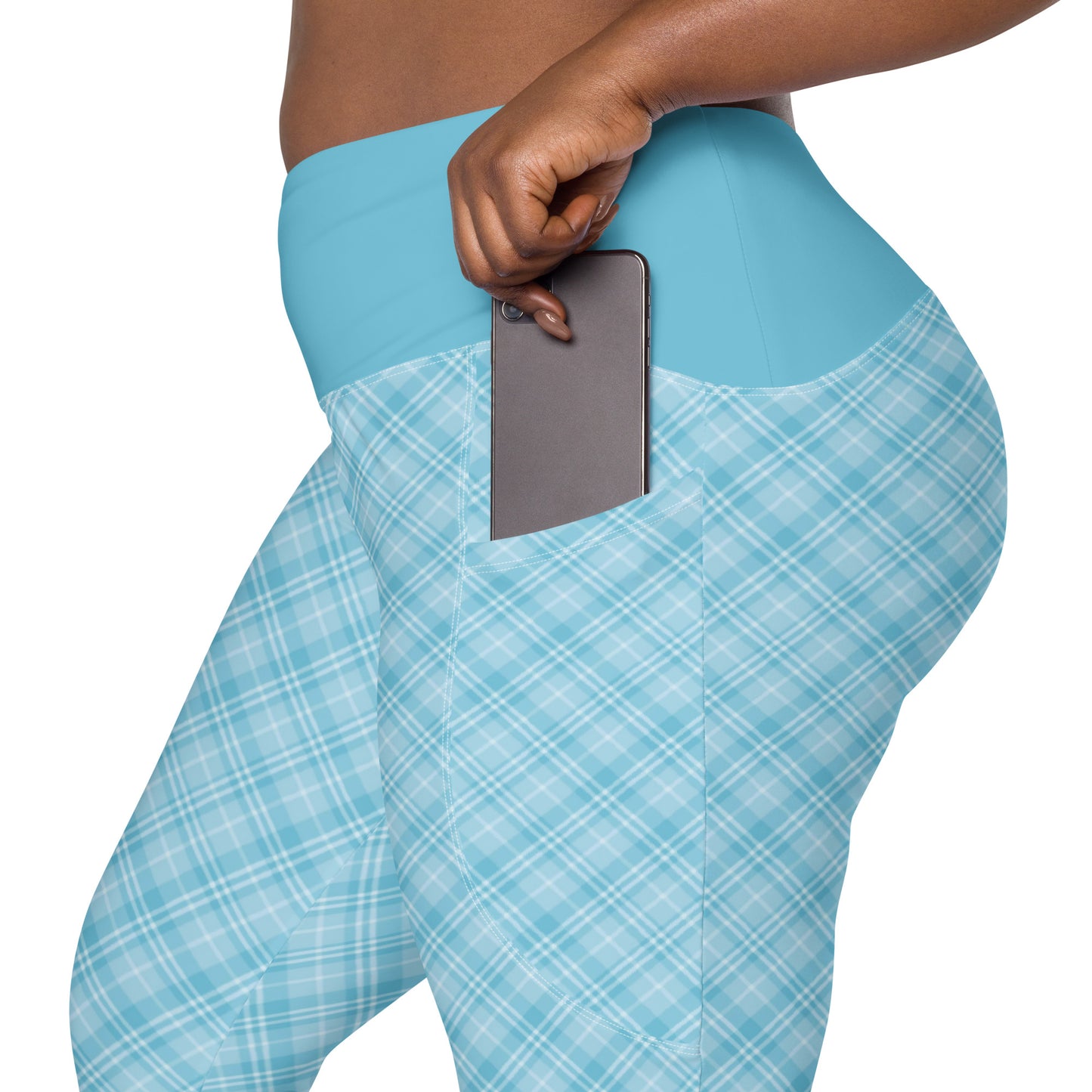 Sky Blue Plaid Leggings with Pockets