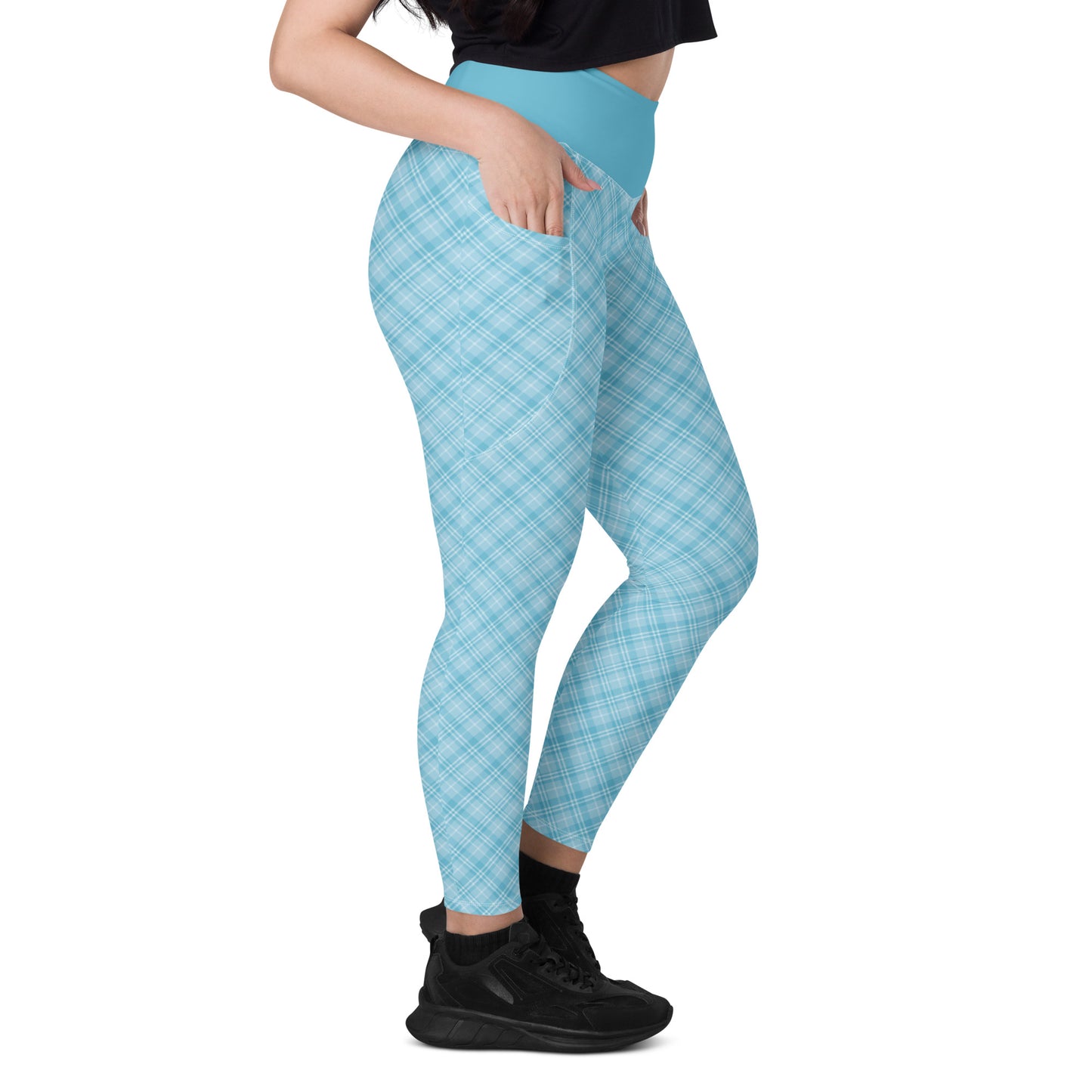 Sky Blue Plaid Leggings with Pockets