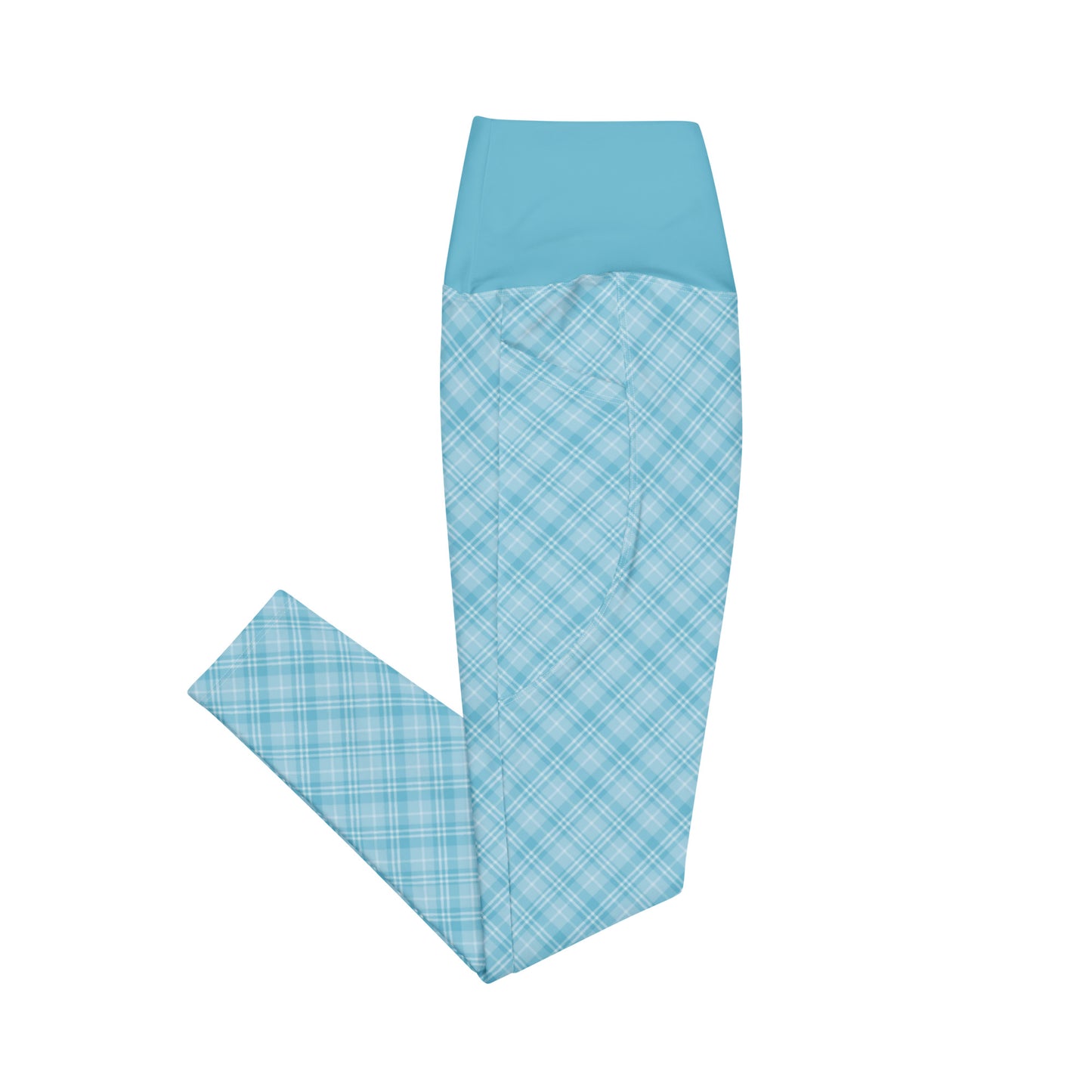 Sky Blue Plaid Yoga Leggings with Pockets