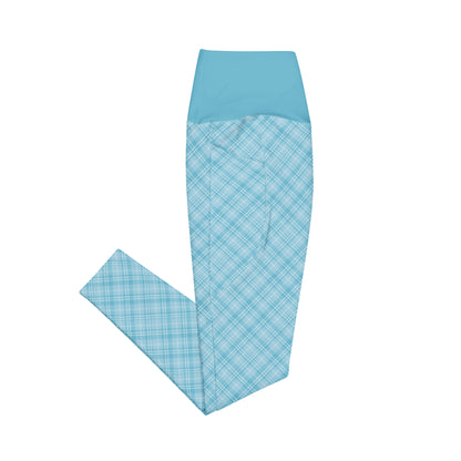 Sky Blue Plaid Yoga Leggings with Pockets