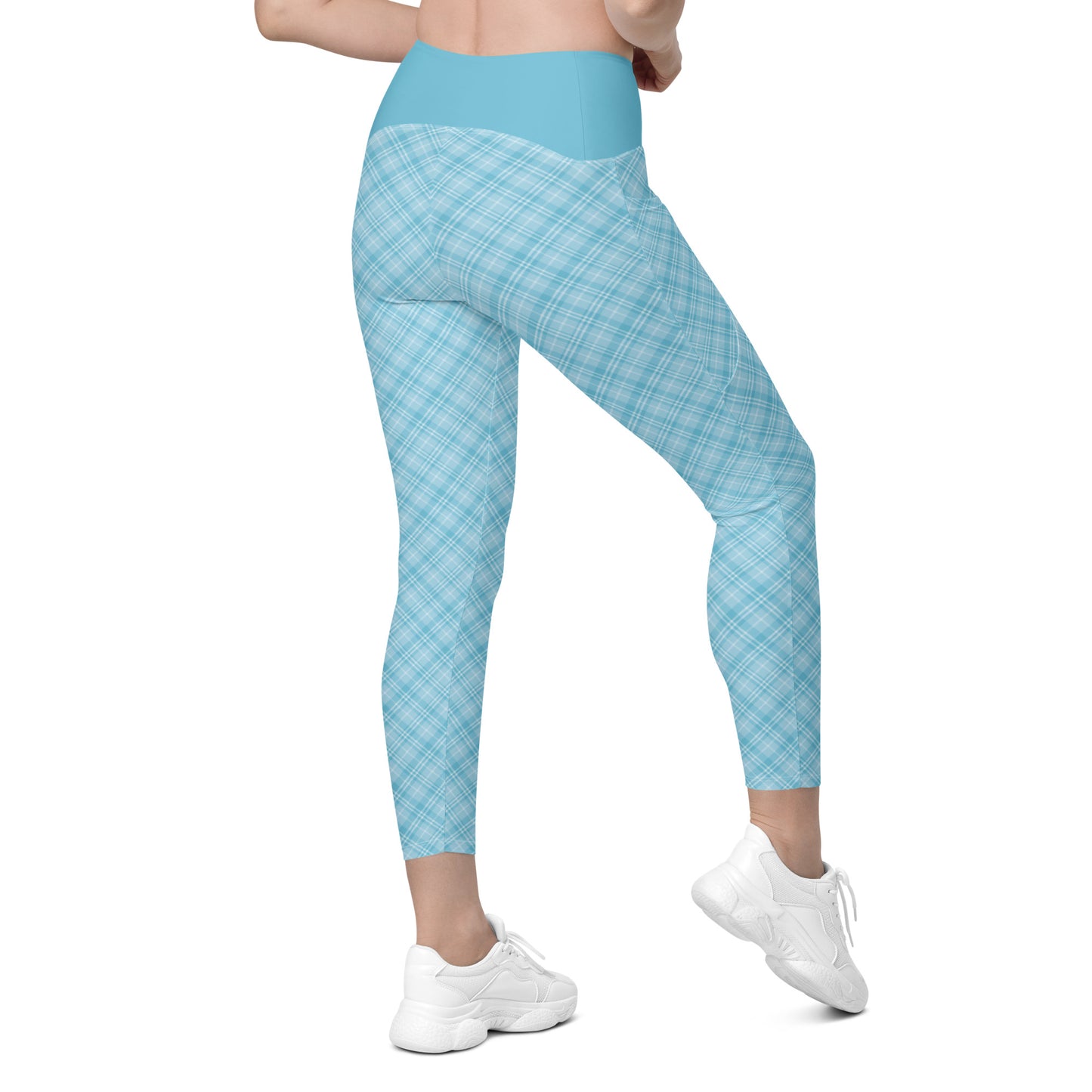 Sky Blue Plaid Yoga Leggings with Pockets