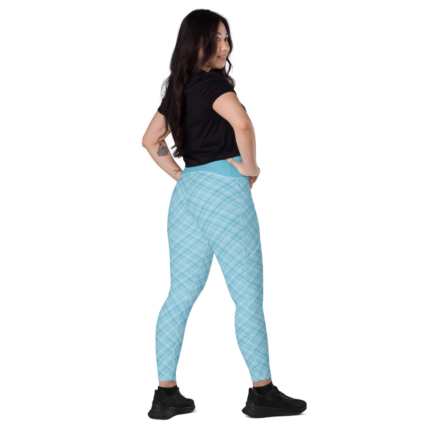 Sky Blue Plaid Leggings with Pockets