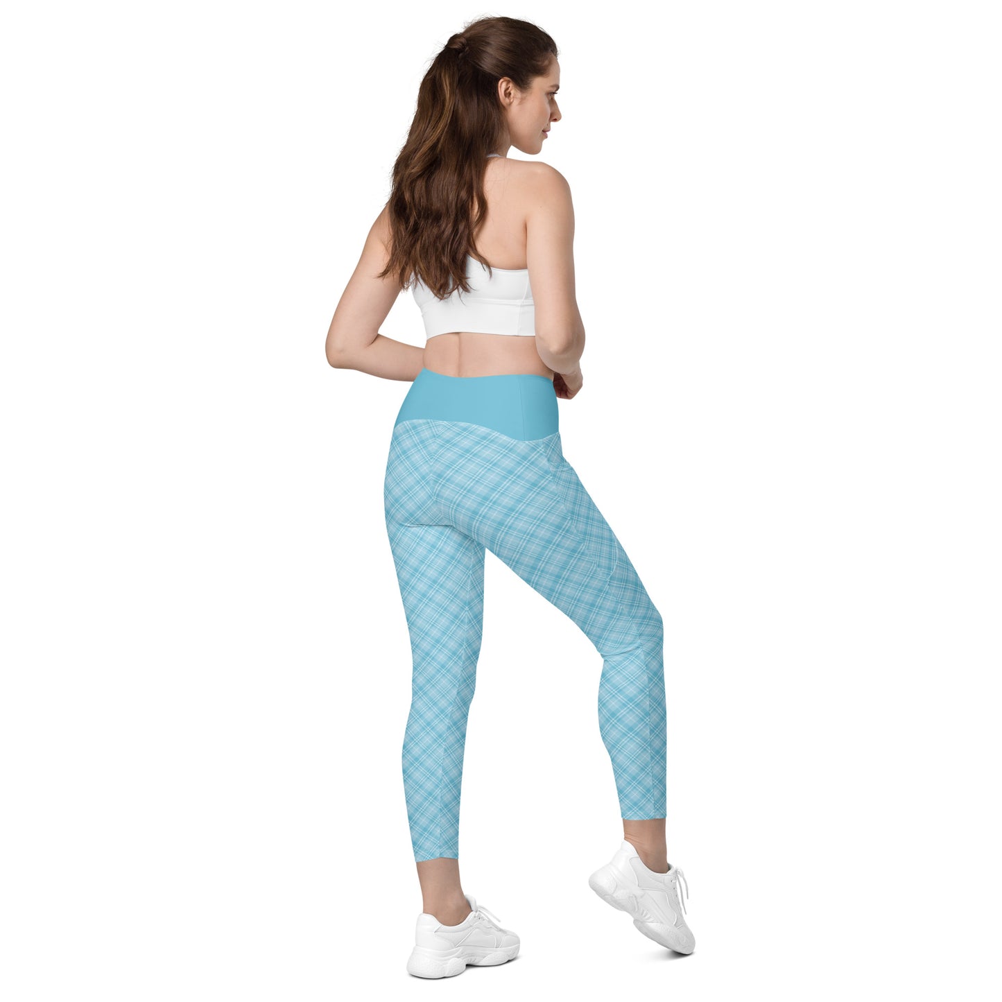 Sky Blue Plaid Leggings with Pockets