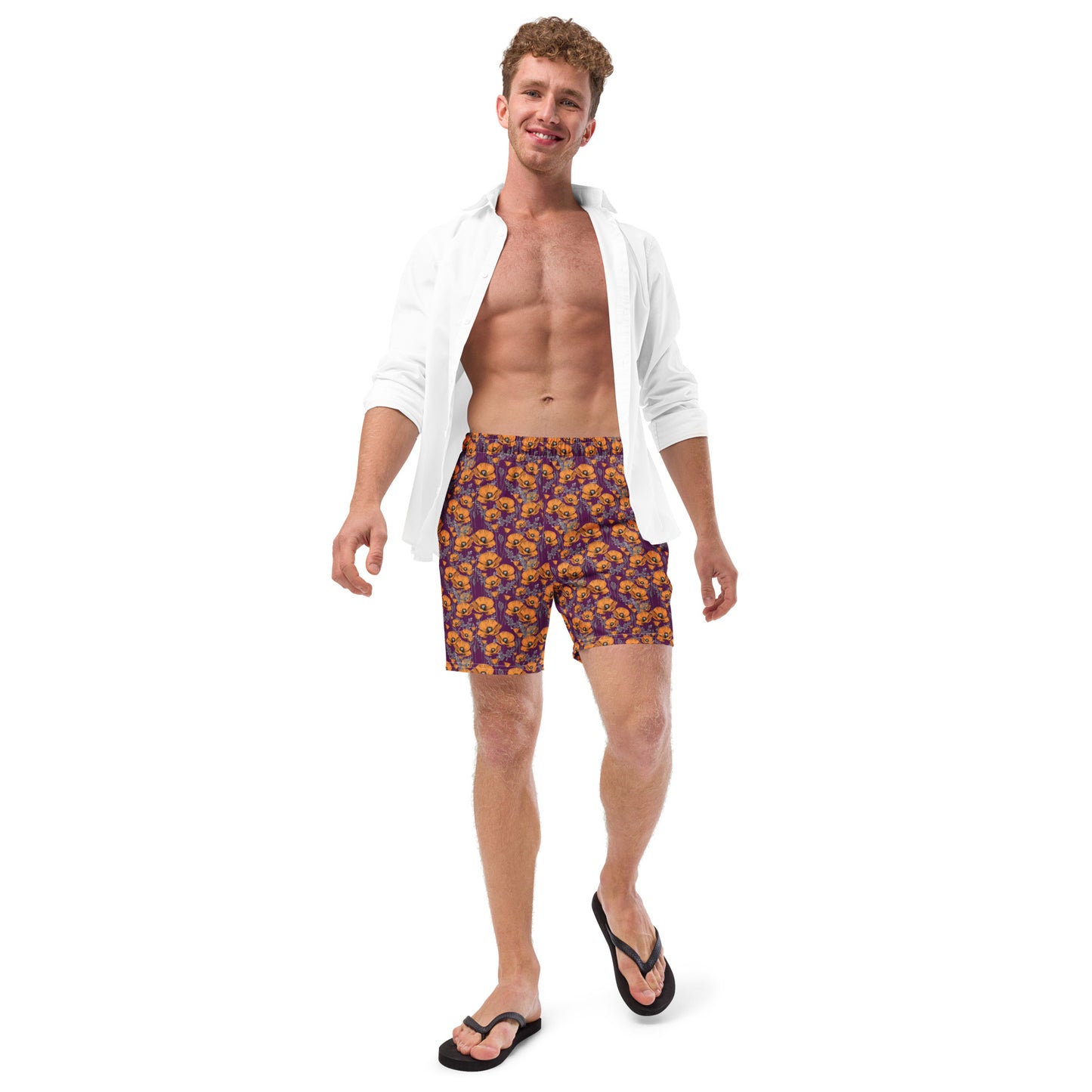 California Poppies Swim Trunks in Purple