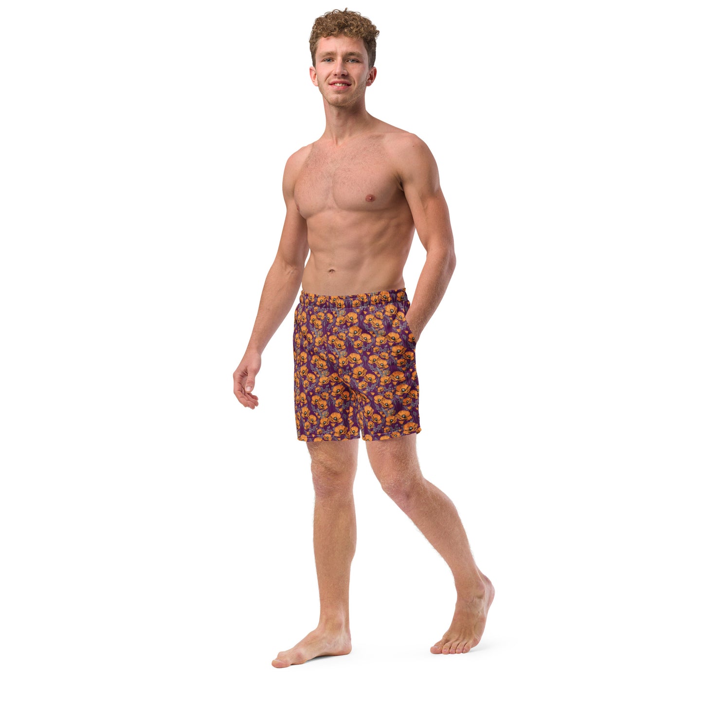 California Poppies Swim Trunks in Purple