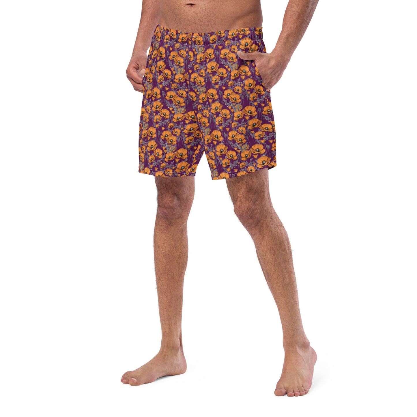 California Poppies Swim Trunks in Purple