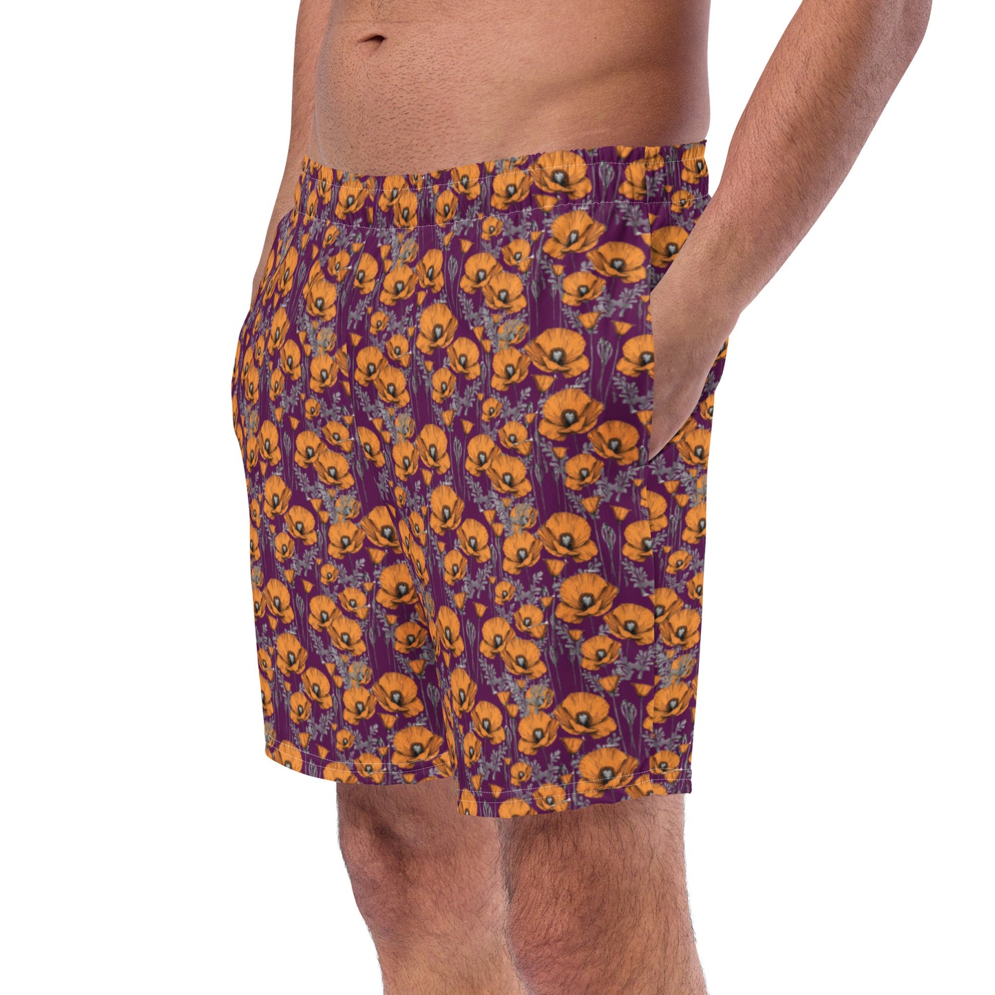 California Poppies Swim Trunks in Purple