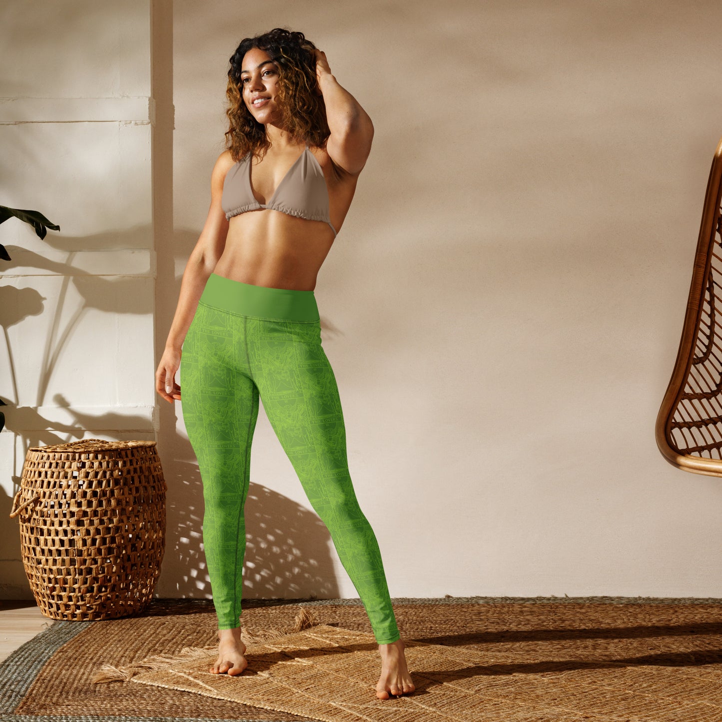 The Lovers Card Yoga Leggings - Lime